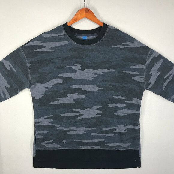 Old Navy Sweatshirt Women's Medium Gray Black Camo Pullover Crew Long Sleeve Gym - Picture 8 of 14